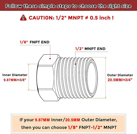Pack of 2, 1/2" Male NPT to 1/8" FeMale NPT Solid 304 Stainless Steel Hex Bushing, Hose Fittings Adapter Reducer for Pipe Leak Repair, Bathroom Remodeling, Tool Extensions