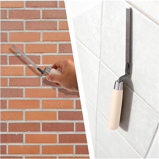 3pcs Tuck Pointer Trowel Set with Wood Handle, 1/4" 3/8" 1/2" Sizes Mortar Repair and Masonry Tools for Tuck Pointing Brick Joint Filling and Grouting Work