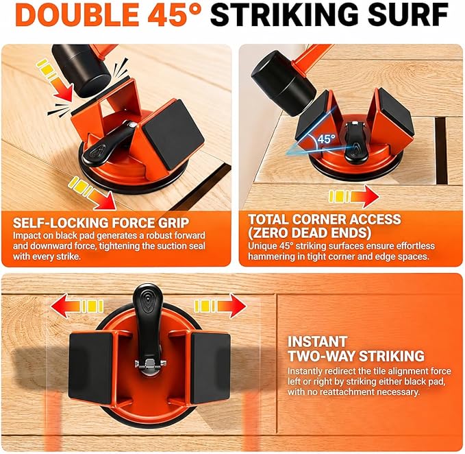 Floor Gap Repair Tool Kit for Laminate & Vinyl Flooring – Heavy Duty Suction Cup Floor Gap Fixer with 45° Striking Surface, Slot Cutter, Cleaning Scraper & 6 Sticky Pads for Easy Floor Repair