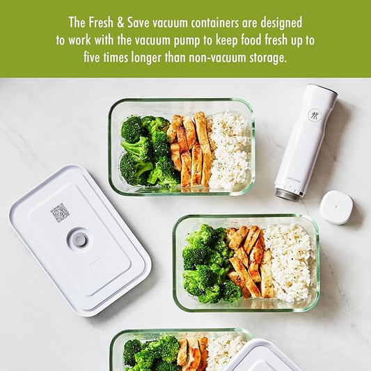 ZWILLING Fresh & Save 2-Piece Medium Glass Vacuum Sealer Food Storage Container with Airtight Lids