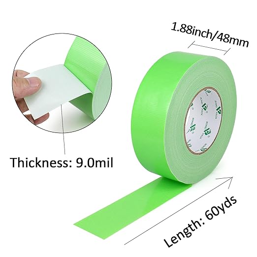 BOMEI PACK Green Duct Tape, Heavy Duty Strong Waterproof Industrial Color Duct Tape 9.0mil x 1.88inch x 60yds for Packing and Repairing