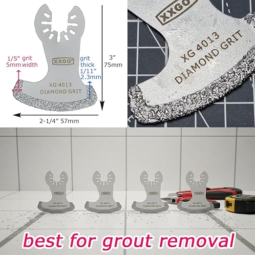 XXGO 4 Pcs Diamond Multi Tool Grout Remover Blades for 1/8" Grout Removal XG4001S