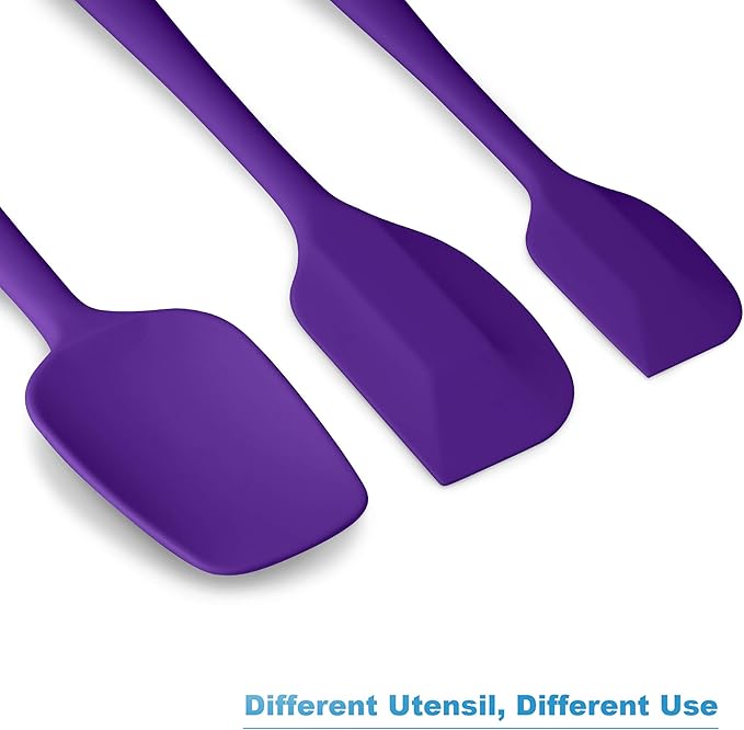 Silicone Spatula 3‑Piece Set Heat Resistant 600°F Non‑Stick Rubber Spatulas with Stainless Steel Core ALLWIN HOUSEWARE Large Spatula, Spoonula & Mini Spatula for Cooking & Baking, Purple
