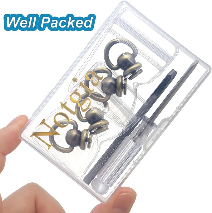 Notgia 4Pcs D Rings for Purse Brass Rivets for Leather Rotatable Purse Strap Hardware Ball Button Studs for Handbag D Rings Chicago Screws for Repair Purse Dog Collar Leather Crafts (Brushed Bronze)