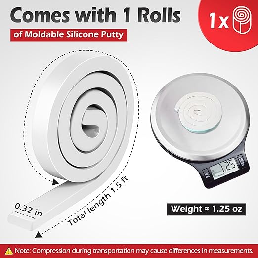 Moldable Silicone Putty, Non Hardening Multi Purpose Duct Seal Compound for Metal, Glass, Wood, Ceramic, Crafts, Heat Resistant and Waterproof, 1.5 ft x 0.32 in(White,1 Pack)