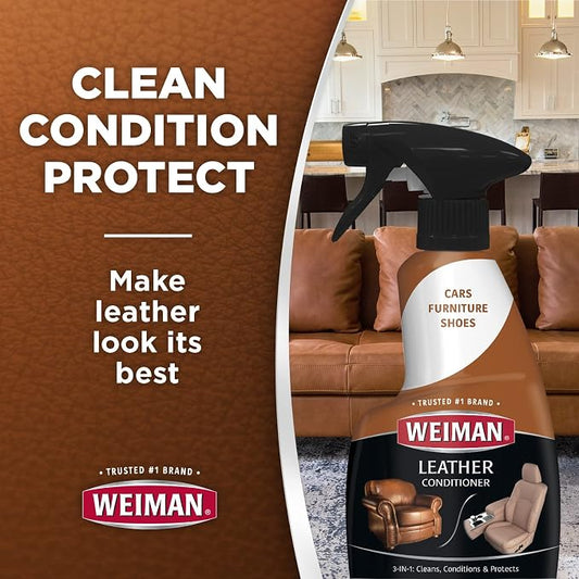 Weiman Leather Cleaner & Conditioner - Cleans, Restores & Protects Leather, UV Protection Prevent Cracking & Fading, For Car Seats, Sofas, Shoes, Bags & All Finished Leather Surfaces, 2 Pack, 22 FL Oz
