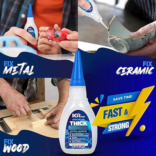 CA Glue Thick Viscosity Kit (3x1.75 oz.) Cyanoacrylate Glue, Heavy-Duty Super Glue for Gap-Filling, Wood, Metal, Plastic, Furniture Repair, High-Strength Adhesive for Vertical and Overhead Surfaces
