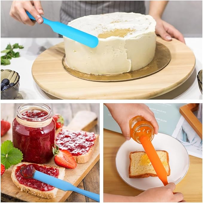 5 Pcs Silicone Jar Spatulas,Jar Scraper with Long Handle,Non-stick Heat Resistant Jam Spreader Cake Cream Butter Spatulas for Butter Cake Cream Icing Cooking Kitchen Baking(5 Colors)