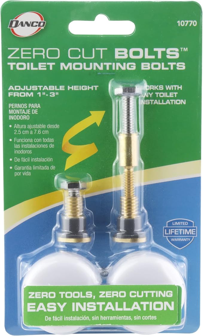 NEXT BY Danco Zero Cut Bolts | Brass Toilet Mounting Bolts | Toilet Repair | White Bolt Caps | Toilet Bolts Screws (10770), "adjustment is 1"" to 3"""