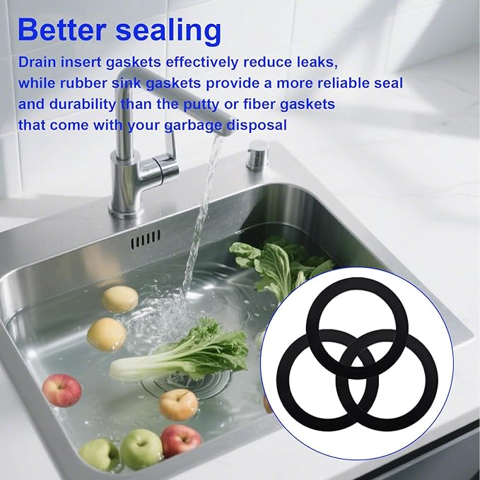 3pcs FLG-Seal Sink Seal Gasket Accessories, Putty-Free Premium Rubber Kitchen Sink Drain Gasket Seal Ring Replacement for Insinkerator Garbage Disposal Drainage Systems(Black)