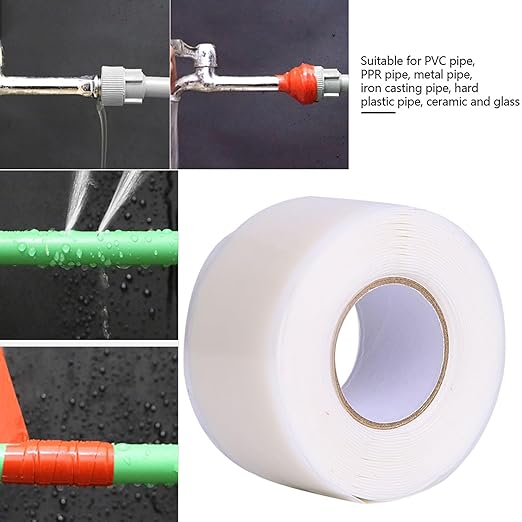 Tape Strong Adhesion PVC PPR Pipes Repairing Supplies White Red Quick Seal No Replacement Needed Flexible Durable for Home Plumbing Leak Fix (White)