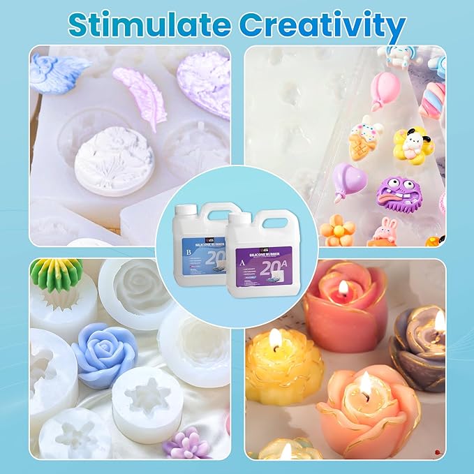LET'S RESIN Silicone Mold Making Kit 72oz, 20A Non-Toxic Silicone Rubber for Mold Maker, Beginners, Ideal Liquid Silicone for Casting Resin, 3D Molds, 1:1 Mixing by Weight, Translucent