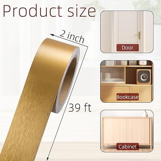 Peel and Stick PVC Self-Adhesive Border Trim, 2 Inch X 39 Ft PVC Baseboard Molding Trim Repair Tape, Light Brown Mirror Tape Border for Home Kitchen, Dining Room, Office, Bathroom