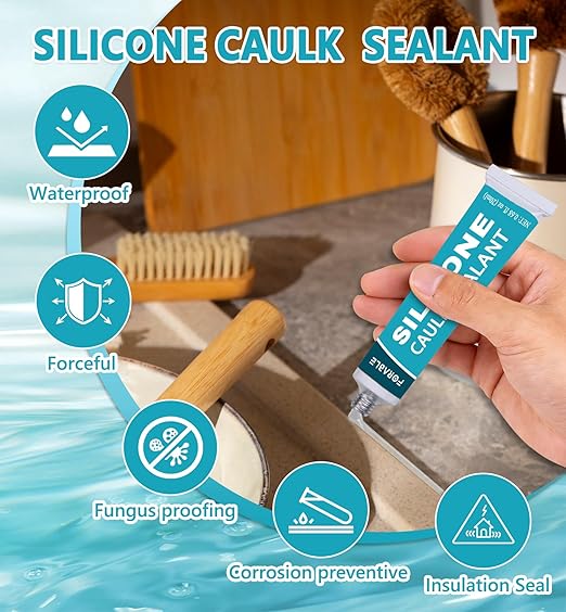 Silicone Caulk Clear Silicone Sealant Waterproof Stronger Adhesion for Kitchen & Bathroom, Window, Door 0.68 fl.oz * 2 Pack