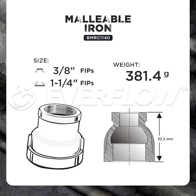 SUPPLY GIANT CNSD1140 1-1/4 X 3/8 Black Malleable Iron Reducing Coupling, 1-1/4 in. x 3/8