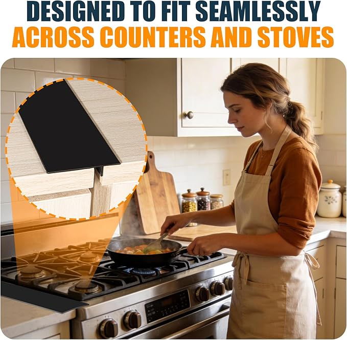 3rd Generation B-Forest Silicone Stove Gap Covers (2 Pack), Seals Gaps Between Stovetop and Counter, Heat Resistant Oven Gap Filler, Kitchen Stove Gap Guard (25 in-Black), Easy-Clean, Easy-Secure