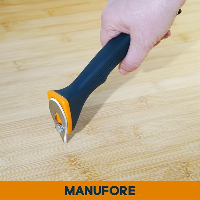 MANUFORE Soft Grip Contour Paint Scraper, 6pcs Different Stainless Steel Blades for Removing Paint, Varnish, Putty Caulk or Rust for Scraping Various Rounded and Contoured Wood Surfaces Orange