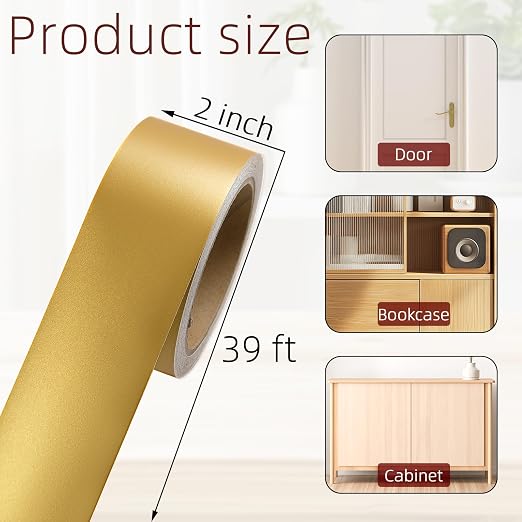 Self-Adhesive Mirror Frame Sticker, 2 Inch X 39 Ft Metal Mirror Trim Peel and Stick Border Tape, Gold Waterproof Wall Border for Home Kitchen, Bathroom, Fireplace, Furniture