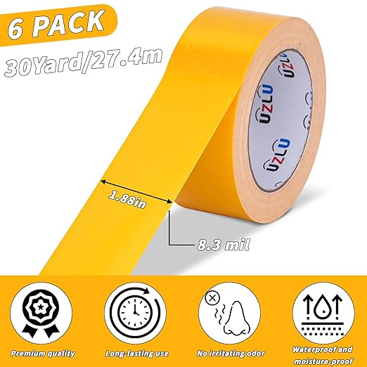 6 Pack Yellow Duct Tape Bulk Heavy Duty,1.88 Inches x 30 Yards,Strong Industrial Strength,Flexible,No Residue,Waterproof and Tear by Hand,Multi-Use for Indoor & Outdoor Repairs