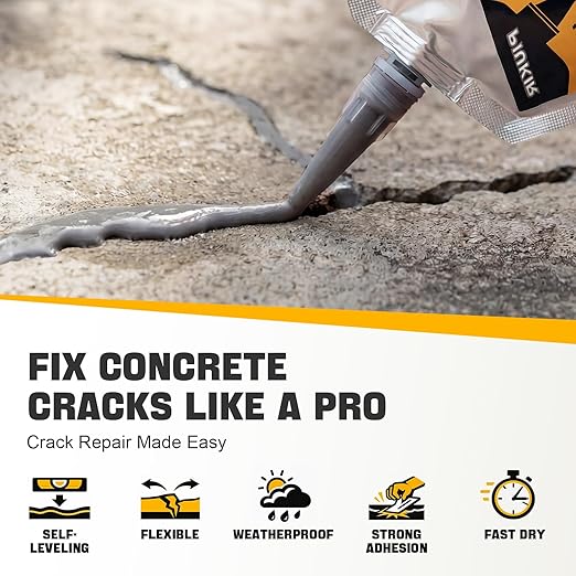 Concrete Crack Filler, 3-Pack Oil-Based Self-Leveling Sealant – Waterproof & Quick Drying for Driveway, Patio, Sidewalk, Garage Floor, Foundation, Basement & Walkway Repair, Gray