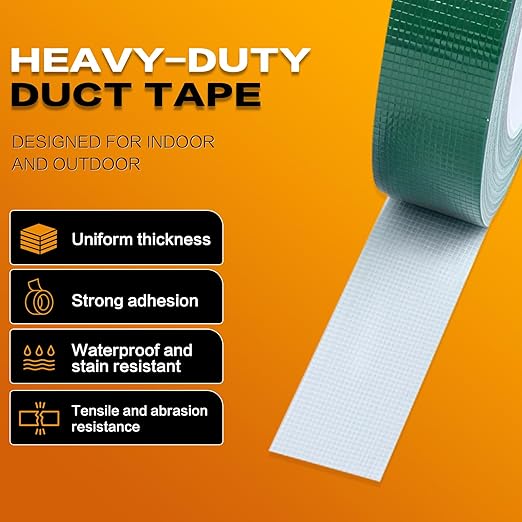 Green Duct Tape 1 Inch x 33 Yards, Heavy Duty Waterproof Repair Tape, Easy to Tear Colored Cloth Tape for DIY Craft, Camping, Home Maintenance & Packing