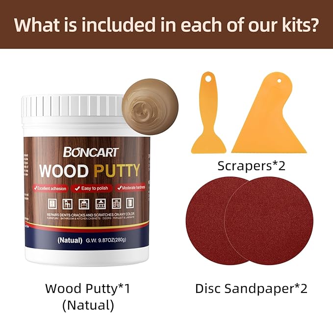Boncart Wood Filler,Wood Putty,Wood Filler Paintable,Wood Repair Putty Stainable,9.87 Ounce Natual Wood Filler,Wood Furniture Repair Kit,Quickly Repair Any Broken and defective Wooden Furniture