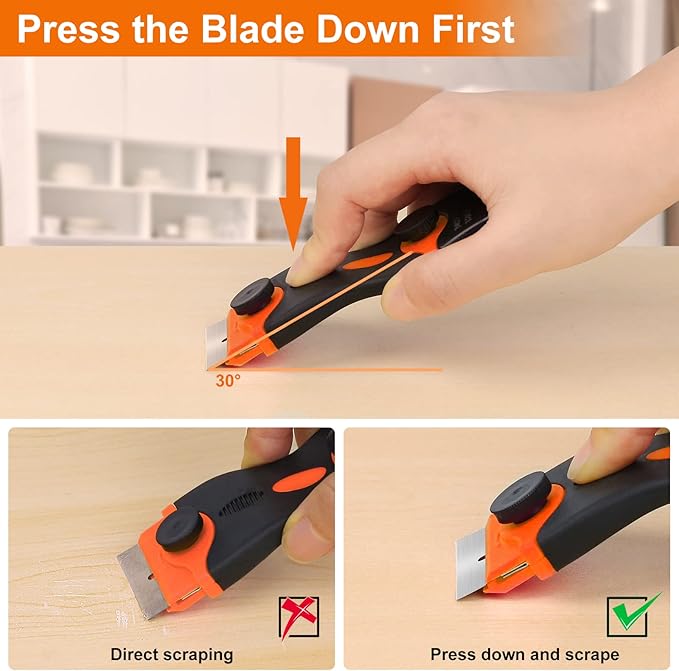 THINKWORK Razor Blade Scraper - 2Pcs Razor Scraper Set with 20Pcs Razor Blades, Scraper Tool for Removing Labels, Decals, Stickers, Paint, Caulk, Adhesive