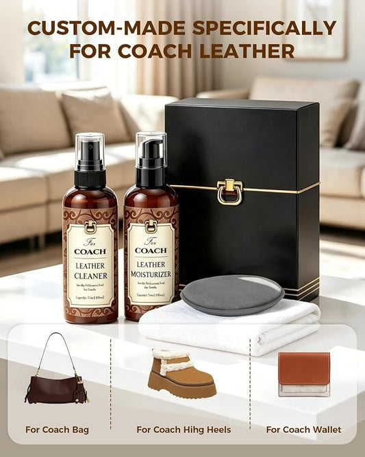 Leather Cleaner & Moisturizer Set for Coach, Cleaning and Maintenance Kit for Coach, Deep Nourishing & Stain Removal, Gentle Care, Suitable for Coach Handbags, Wallets and Other Luxury Brands