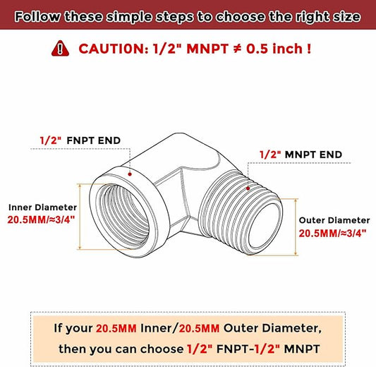 Pack of 2, 90° 1/2" FNPT to 1/2" MNPT Solid Brass Barstock Street Elbow W/Sealing Tape, Forged Pipe Fitting for Pipe Leak Repair, Bathroom Remodeling, Tool Extension, Compression