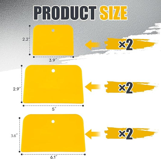 6PCS Flexible Plastic Body Filler Spreaders, Reusable Auto Body Repair Putty Scrapers, 4/5/6 Inch Curved Surface Applicator for Car Body Filler, Putty, Glaze, Caulk and Home Wall Repair