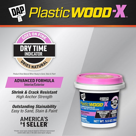 DAP Plastic Wood-X with DryDex Wood Filler, Natural (7079800540), 5.5 Oz (Pack of 2)