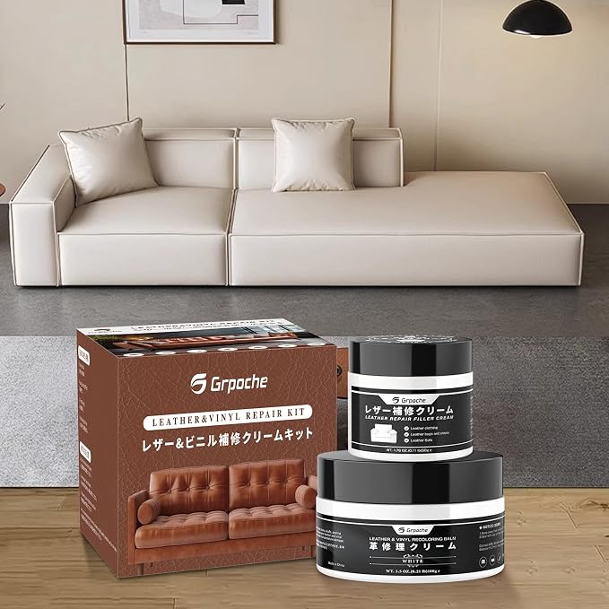 Leather Recoloring Balm White, Mink Oil Leather Conditioner & Leather Filler Cream, Leather Repair Kit for Furniture,Vinyl Repair Kit Restore Couches, Car Seats, Purse, Scratch, Peeling, Burn Holes