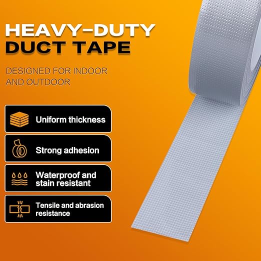 Silver Duct Tape 1 Inch x 33 Yards, Heavy Duty Waterproof Repair Tape, Straight Hand-Tear Cloth Tape for DIY Craft, Camping Gear, Home Maintenance & Packing