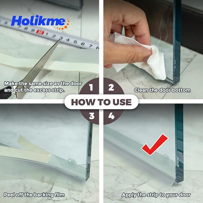 Holikme Door Draft Stopper, Weather Stripping Door Seal, Transparent, 33FT | Flexible Under Door Seal, Window Draft Blocker, Blocks Cold Air Heat Loss, Waterproof, 1.8"W, For Doors Windows Shower Doors
