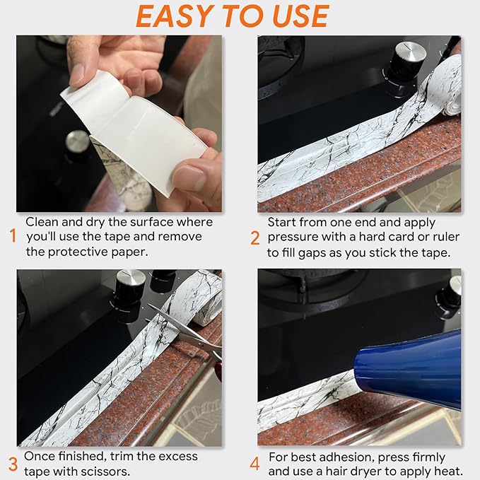 UIOCSSC Caulk Tape Strip, 1.5" x 10.5Ft Self Adhesive Bath & Kitchen Sealant Strip, PVC Waterproof Sealing Tape for Bathtub Toilet Bathroom Shower Kitchen Sink