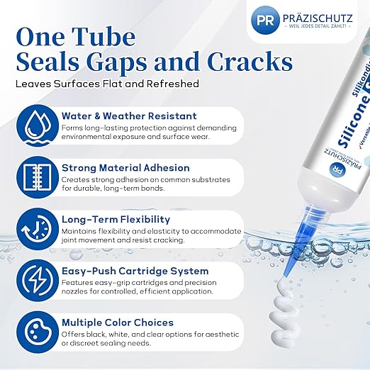 RTV Silicone Adhesive Sealant - High Temperature & Waterproof Caulking for Home, Auto, & Crafts - Creates Flexible, Long-Lasting Seal on Kitchen, Bathroom, Shower, Window (White, 30ml/1oz)