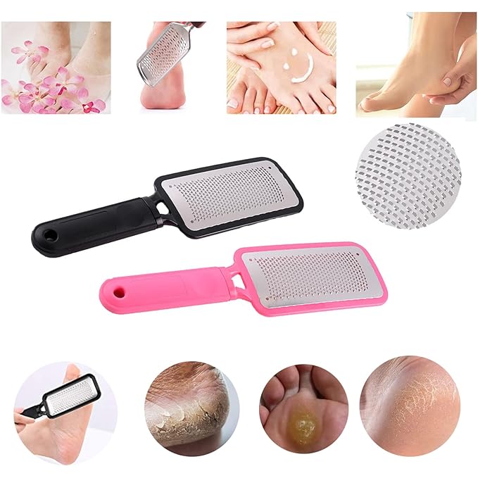JISTL Foot File Colossal Foot Rasp Stainless Steel Pedicure Metal Surface Foot Care Tool,Foot Rasp Eliminate Feet Cracked Dead Thick Dry Hard Skin (Pink&10.6")