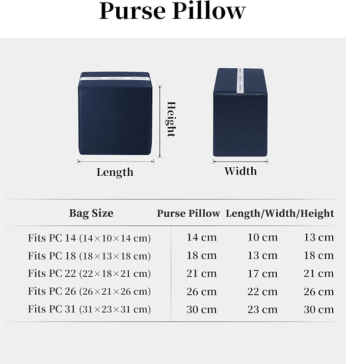 Purse Pillow Insert to Keep Shape - Lightweight Memory Foam Insert with Satin Cover for Home Storage & Travel, Multicolor Options, Fits for Picotin 22(Blue nuit, PC22)