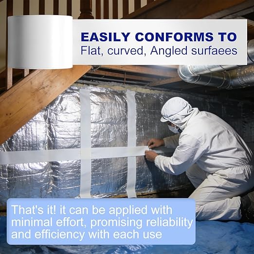 Vapor Barrier Tape - 4" x 180' Roll, Crawl Space Vapor Barrier, White Polyethylene Moisture Barrier Tape, Waterproof Seal & Seam Tape for Underlayment, Insulation & Plastic Liners(10Roll)