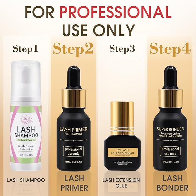 Lash Bonder and Primer Kit for Eyelash Extensions, Glue Accelerator Lash Sealant, Eyelash Extension Primer Protein Oil Remover, Adhesive Makeup Tools for Professional Use (15ml+15ml)