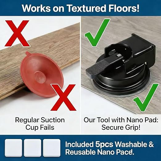 Floor Gap Fixer Tool with Strong Suction Cup, Heavy-Duty Metal Flooring Repair Tool for Laminate Hardwood Tile, Plank Grabber with Reusable Nano Adhesive Pad for Gap Closing & Floorboard Adjustment