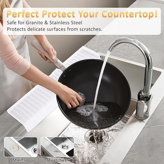 Sink Edge Protector with Suction Cup 4"x30" 20" 14", Silicone Sink Splash Guard for Kitchen & Bathroom, Protect Countertop from Scratches, Stains, for Stainless Steel Granite Quartz-Clear
