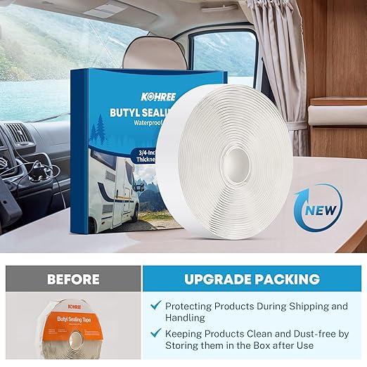 Kohree Butyl Tape White 1 Pack, 1/8" x 3/4" x 30 ft, Butyl Sealant Tape RV Putty Rubber Seal Tape Leak Proof for RV Repair, Window, Boat Sealing
