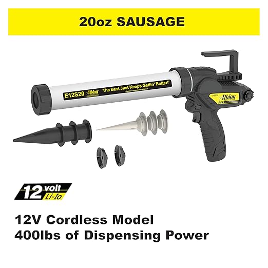 Albion Engineering E12S20 B-Line Cordless Sausage Caulking Gun, No Drip, 12V, 20 oz