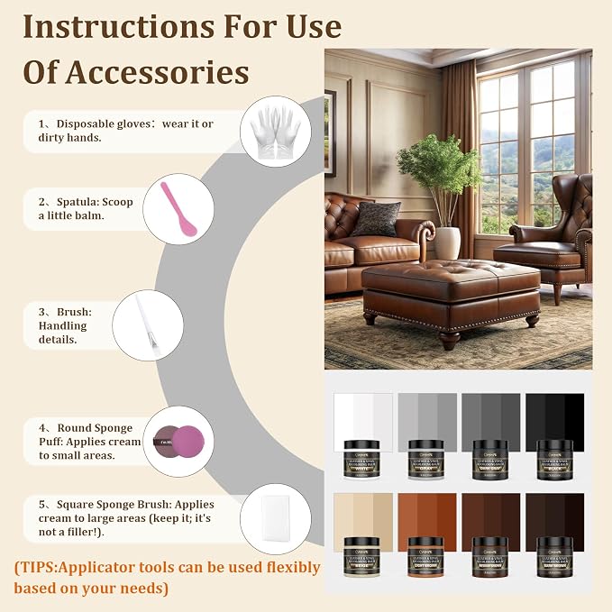 2025 New Advanced Leather Recoloring Balm,Medium Brown Leather Repair Kit for Furniture,Leather Dye Filler,Leather Color Restorer for Couches,Leather Scratch Remover for Car Interior