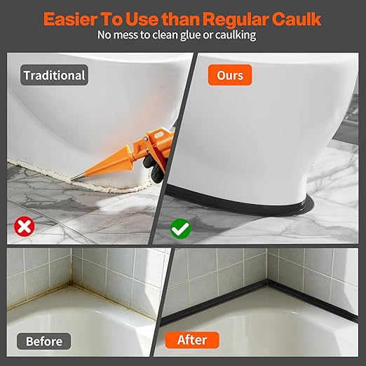 Dstorelhp 2 Rolls Black Caulk Tape Waterproof Self Adhesive, Decorative Caulking Tape for Kitchen, Countertop, Bathroom, Sink, Bathtub, Toilet, Shower (1.5" x 10.5Ft)