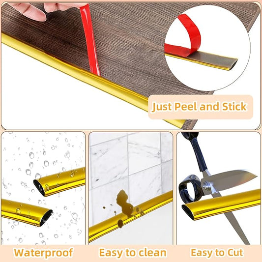 22 Ft Gold Peel and Stick Trim Molding for Backsplash Tile Edge, Flexible Self-Adhesive Wall Trim for Corner Decor