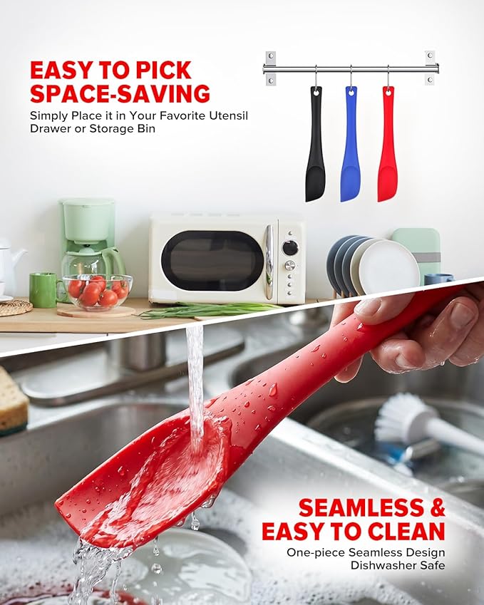Silicone Scraper Spatula Set, BPA Free Food Grade Rubber Spatulas, Flexible Baking Mixing Tool, Heat Resistant Bowl Scrapers for Nonstick Cookware, 3 Pack (11.3 inch)