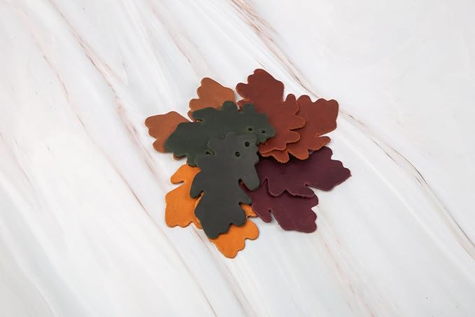 Set of 10 Leather Leaves Patches – 8x5 cm (3.14x1.96”) – Handmade Leather Labels – 1.6 mm Thick – Handmade Tags for Crochet - Leathers Tags - DIY Craft Appliques for Sewing, Repair & Decoration
