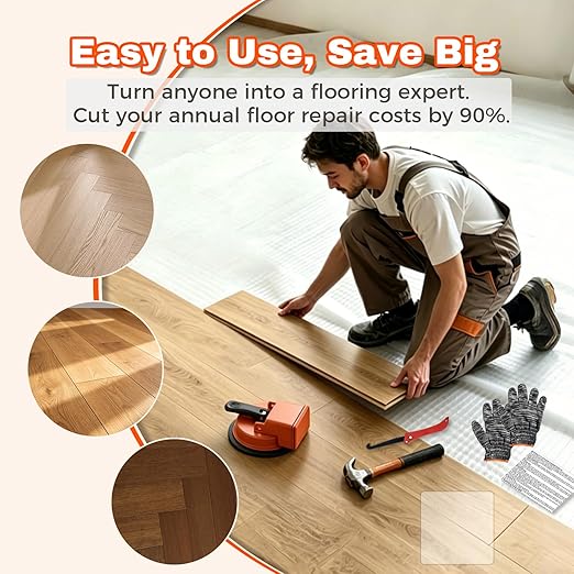 Heavy Duty Floor Gap Fixer Tool, Floor Suction Cup Tool for Gaps with 5 Cuttable Sticky Pads, Grout Scraper & Gloves, Fits ≥4.8" Wide Wood/LVP/Vinyl Flooring(Black)